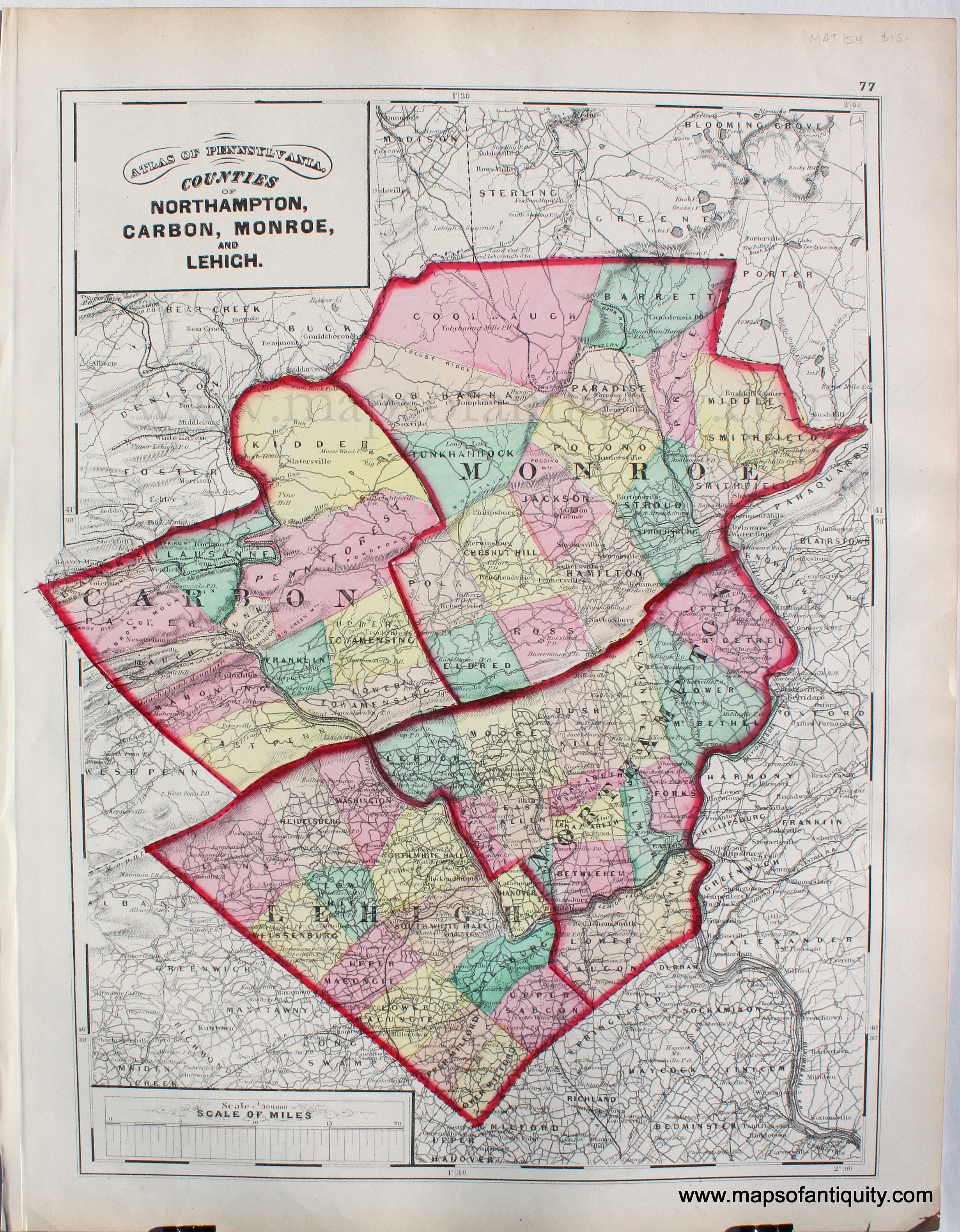 1872 Counties Of Northampton Carbon Monroe And Lehigh Pennsylvani Maps Of Antiquity 7790