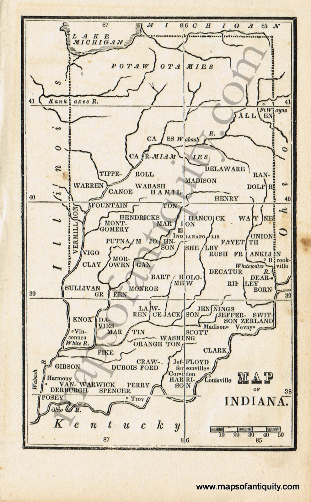 1830 - Map of Indiana - Antique Map – Maps of Antiquity