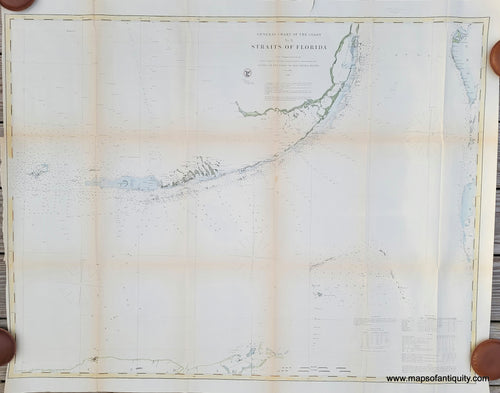 Hand-Colored-Antique-Coastal-Chart-General-Chart-of-the-Coast-No.-X-Straits-of-Florida-FL-Florida-Keys-United-States-South-1868-U.S.-Coast-Survey-Maps-Of-Antiquity