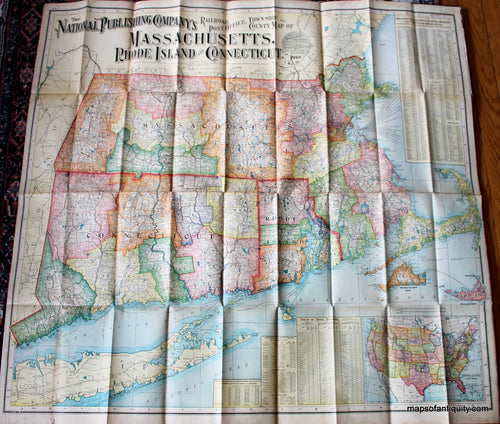 Antique-Folding-Map-in-original-boards-National-Publishing-Company's-Railroad-Post-Office-Township-and-County-Map-of-Massachusetts-Rhode-Island-and-Connecticut.-Northeast-General-Folding-1902-National-Publishing-Company-Maps-Of-Antiquity