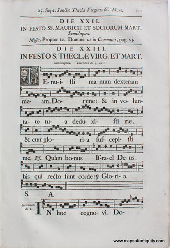Antique-Sheet-Music-Woodblock-Printed-mid-18th-century-Feast-of-Saint-Maurice-Fellow-Martyrs