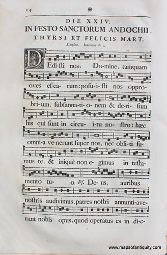 Antique-Sheet-Music-Woodblock-Printed-mid-18th-century-Feast-of-Saint-Maurice-Fellow-Martyrs-Feast-St.-Andochii-Thyrsis