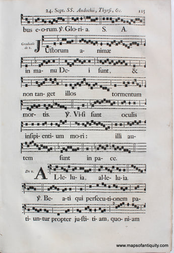 Antique-Sheet-Music-Woodblock-Printed-mid-18th-century-Martyrs-Feast-St.-Andochii-Thyrsis