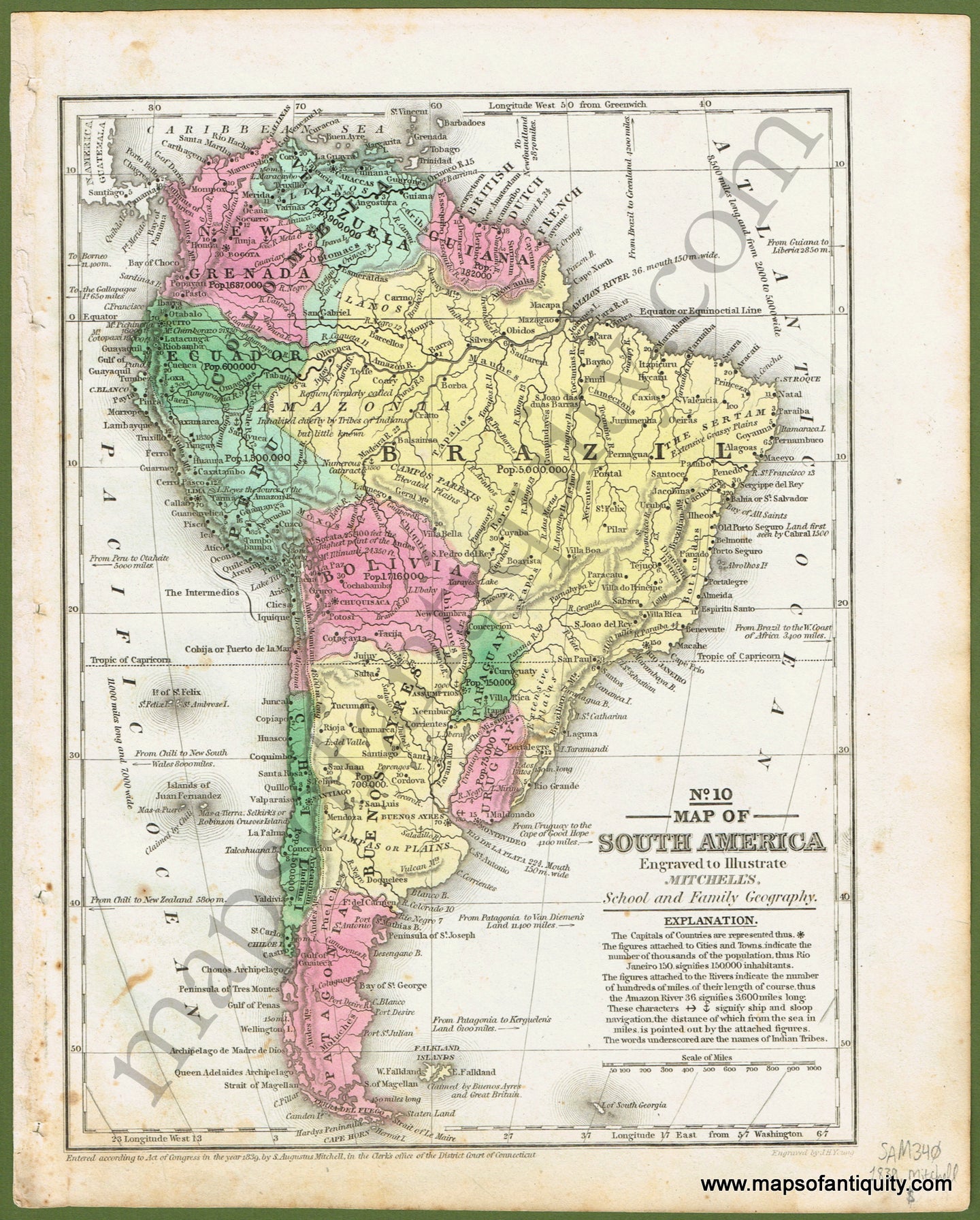 Antique-Hand-Colored-Map-No.-10-Map-of-South-America-Caribbean-&-Latin-America-South-America-1839-Mitchell-Maps-Of-Antiquity
