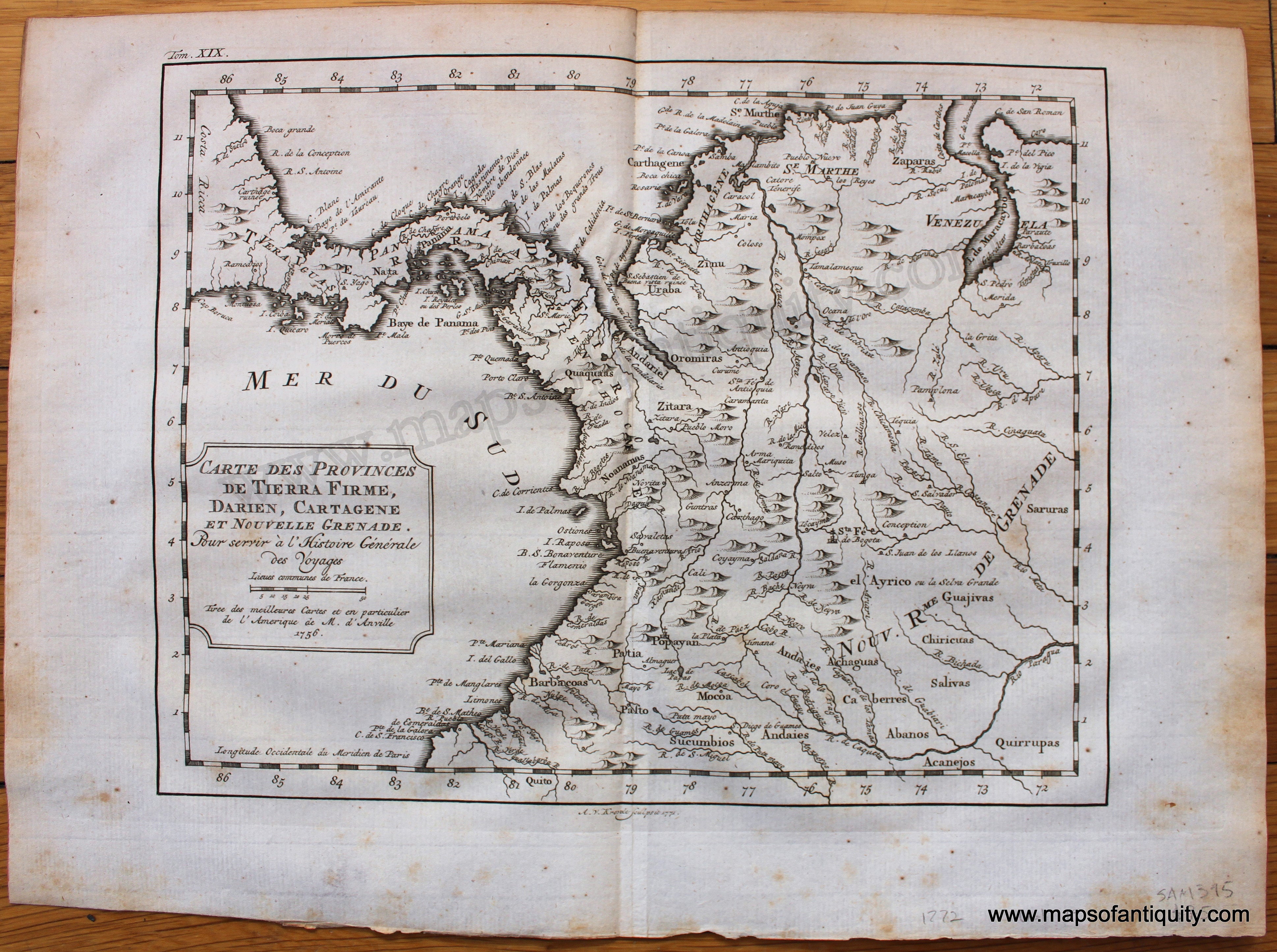 Tierra-Firme, Darien, Cartagene' Panama Colombia. BELLIN/SCHLEY 1772 old  map 