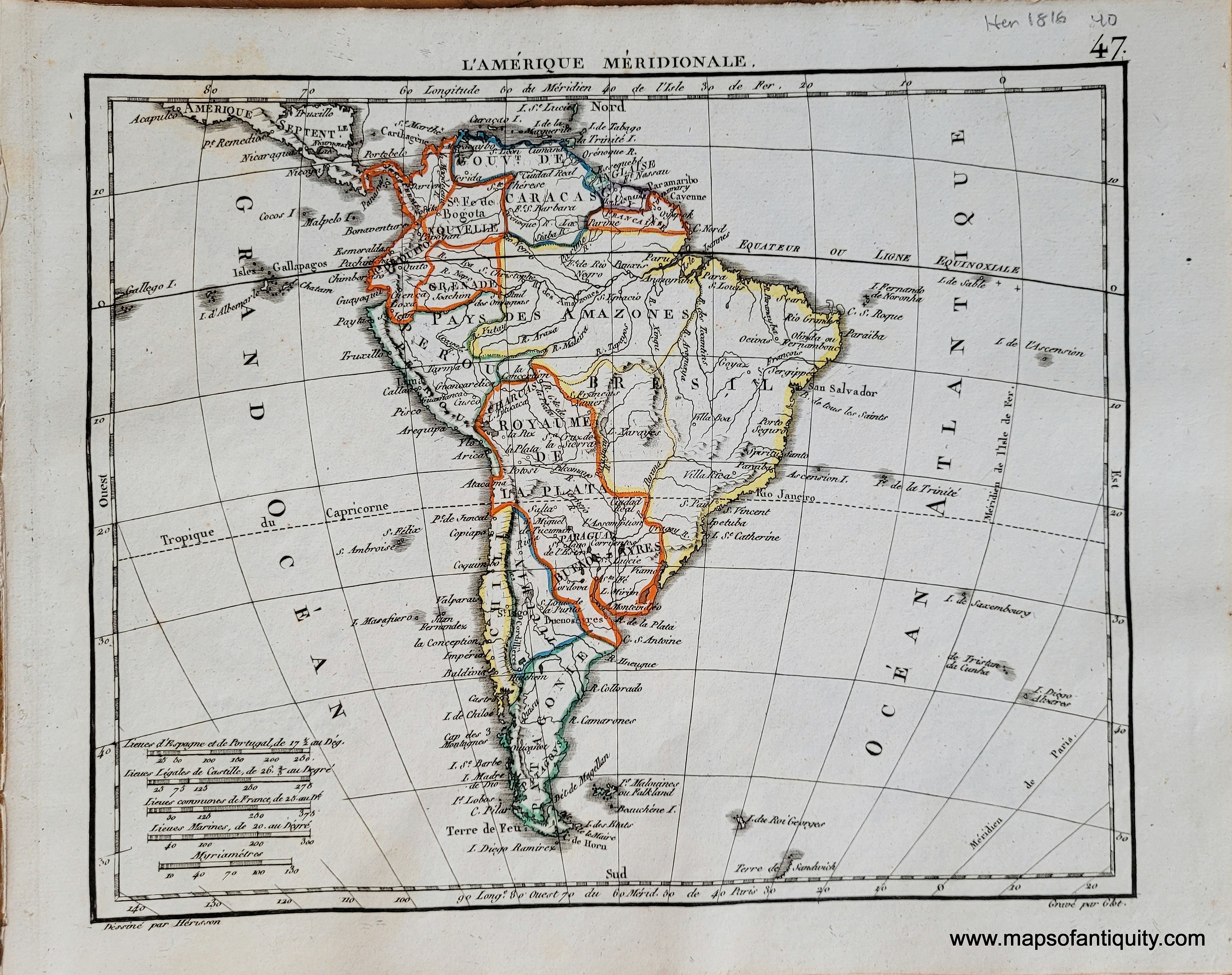 1816 - South America - L'Amerique Meridionale - Antique Map