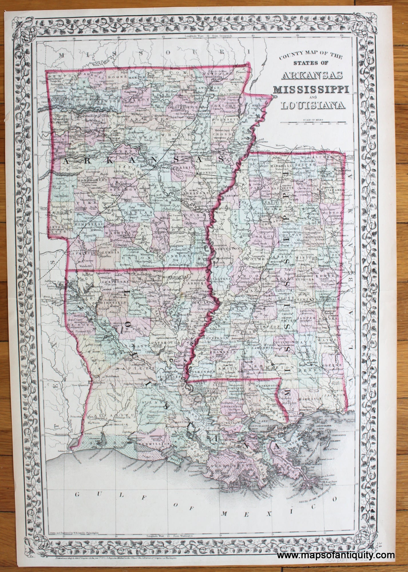 1872 - County Map of the States of Arkansas, Mississippi, and
