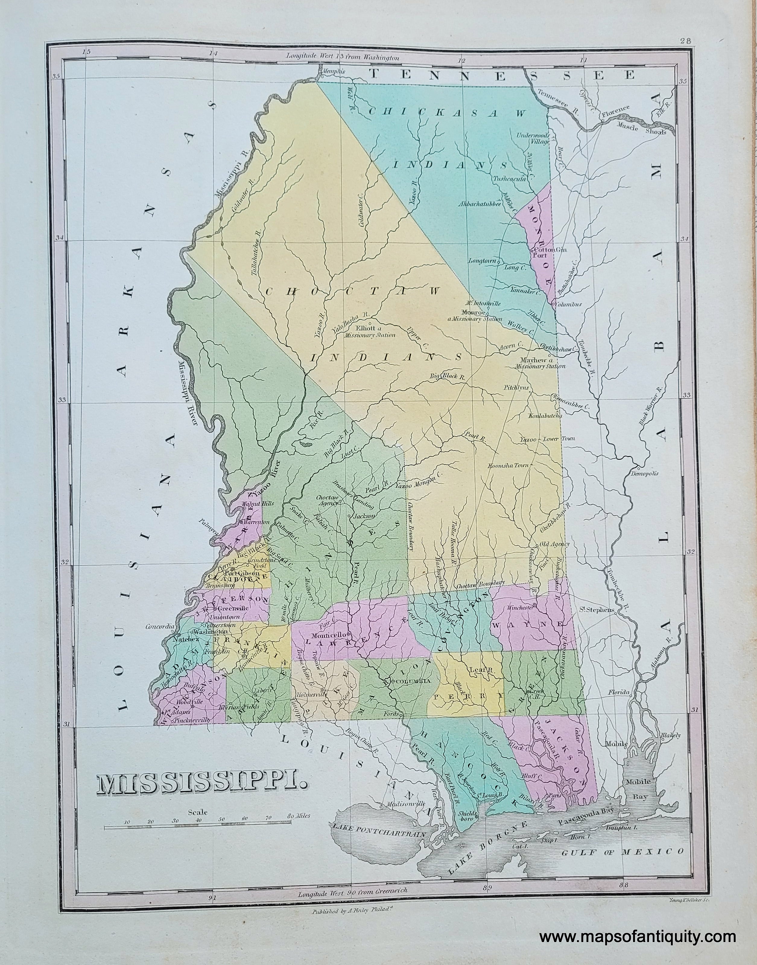 1872 - Louisiana and Mississippi. - Antique Map – Maps of Antiquity