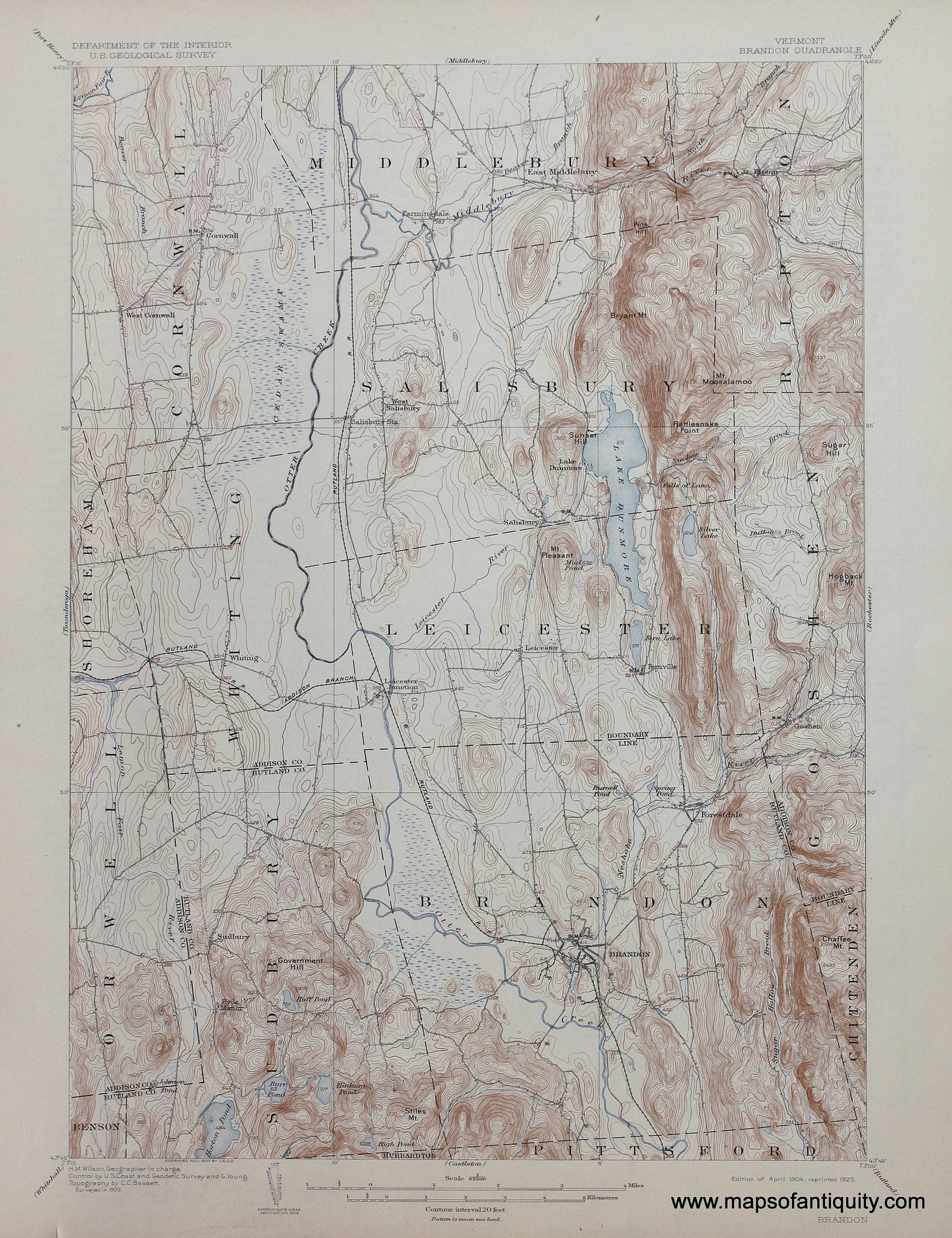 Genuine-Antique-Map-Brandon--Vermont--1923-US-Geological-Survey--Maps-Of-Antiquity