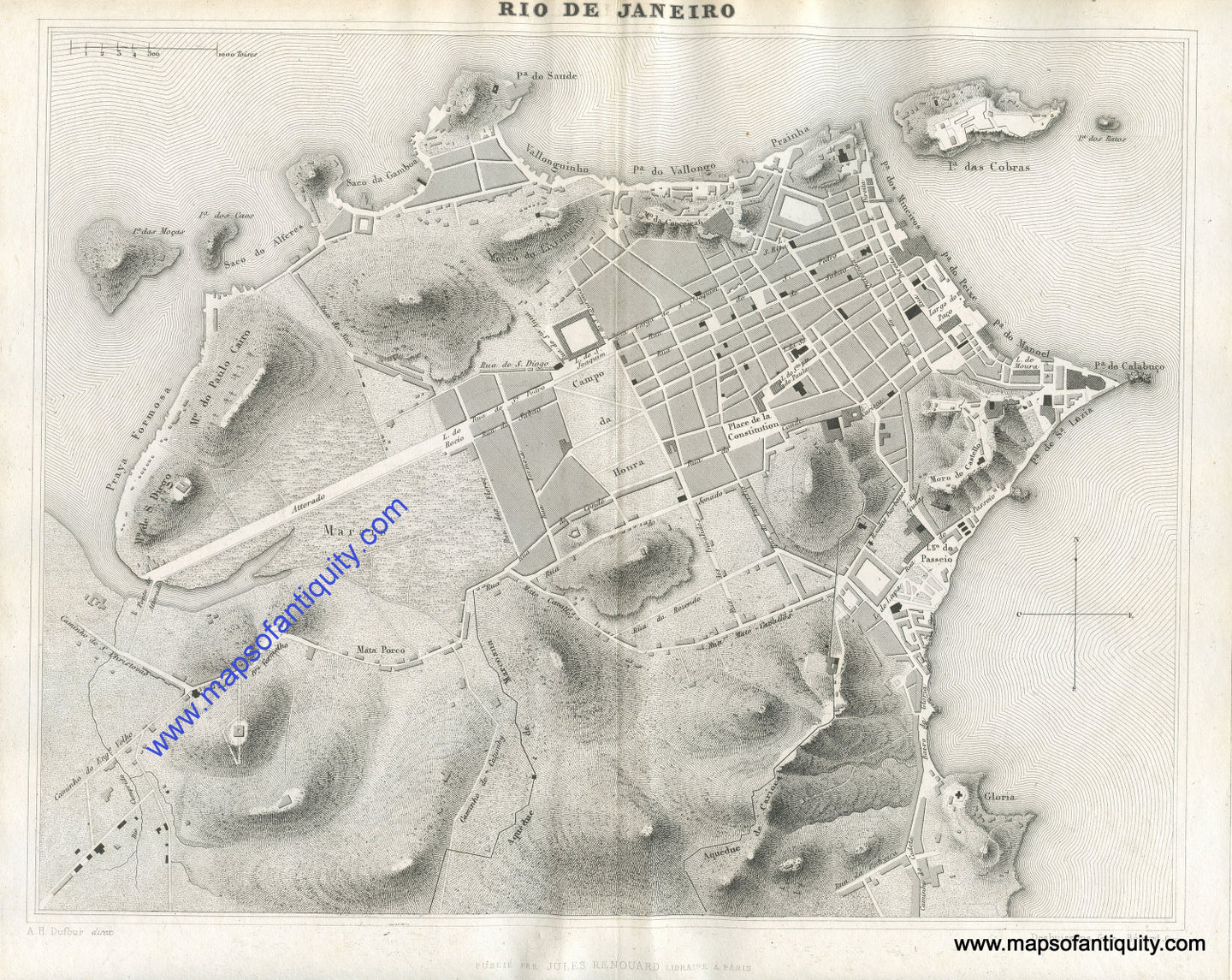 Antique-Black-and-White-Map--Rio-de-Janeiro-Brazil-South-America-Brazil-1836-Dufour-Maps-Of-Antiquity