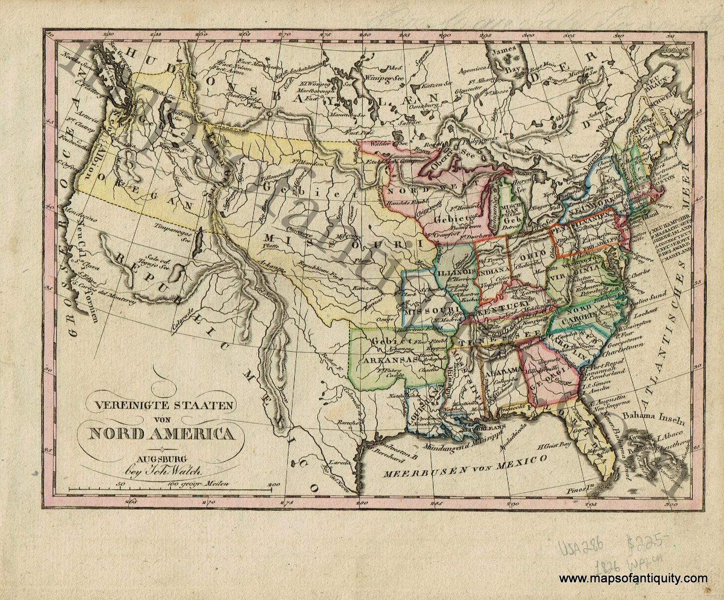 Antique-German-Vereinigte-Staaten-von-Nord-America-United-States-USA-U.S.-Walch-Neuester-Schul-Atlass-1826-1820s-Early-19th-Century-Maps-of-Antiquity