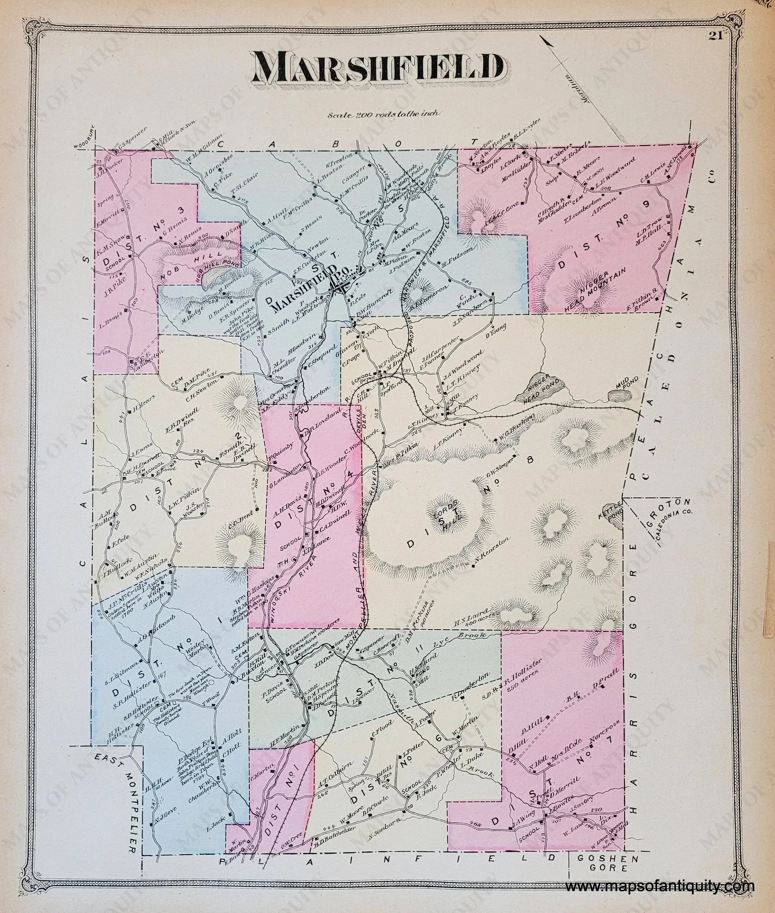 1873 Marshfield (VT) Antique Map Maps of Antiquity