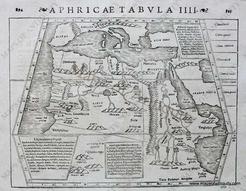 Antique-Black-and-White-Engraved-Map-Aphricae-Tabula-IIII---894-895-**********-North-Africa--1542-Munster-Maps-Of-Antiquity