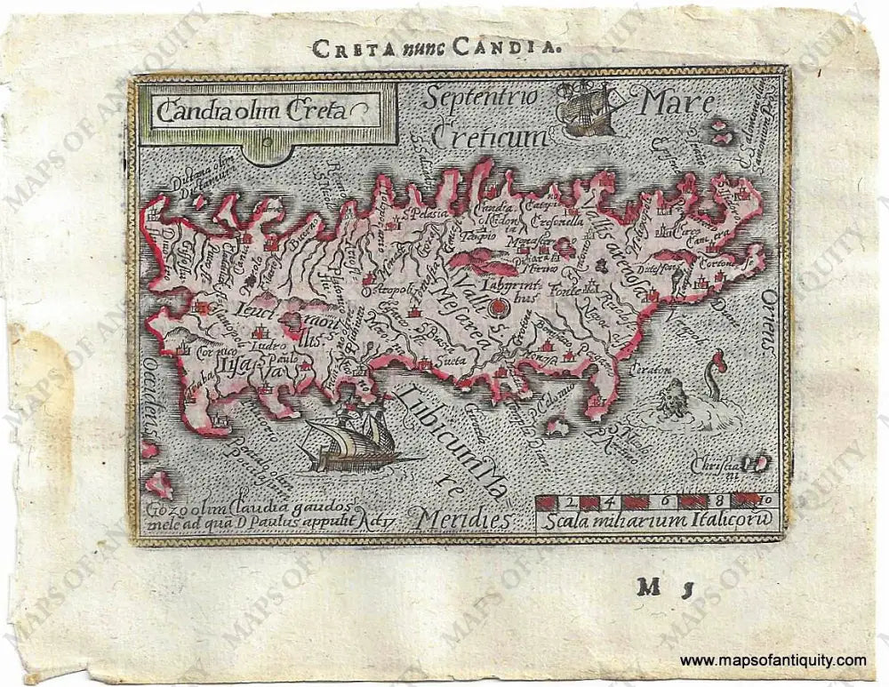 Antique-Miniature-Small-Map-Candia-olim-Creta-Crete-Greece-1588-Ortelius-1500s-16th-century-Maps-of-Antiquity