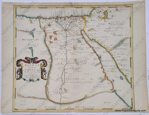 Genuine-Antique-Map-Egypte-Moderne-dict-Chibet-Aujour-Dhuy-1651-circa--de-la-Rue-Mariette-Maps-Of-Antiquity