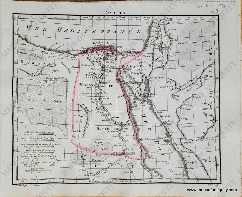 Genuine-Antique-Map-Egypt-LEgypte-Egypt-1816-Herisson-Maps-Of-Antiquity-1800s-19th-century