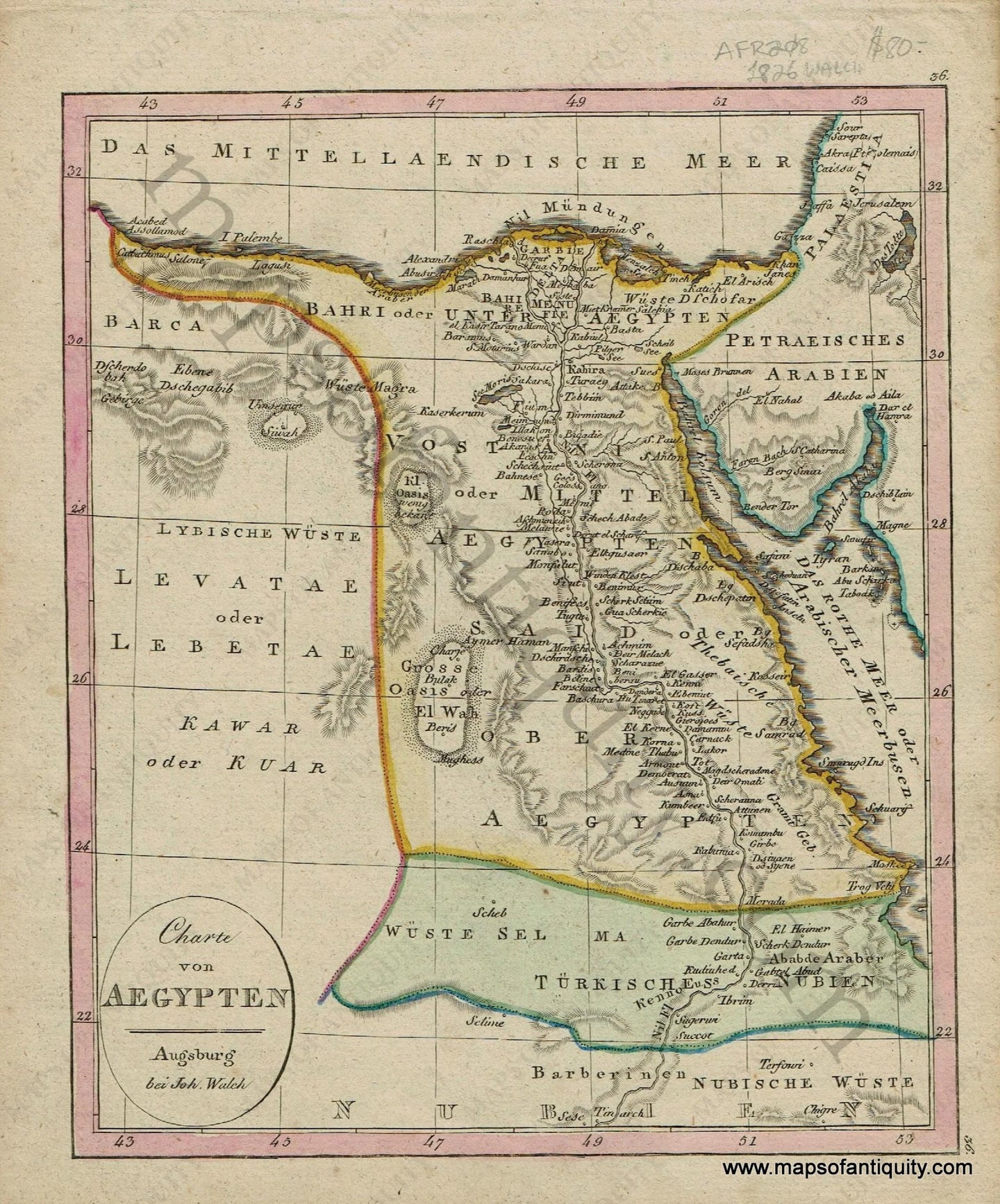 Antique-Charte-von-Aegypten-Egypt-Africa-African-German-Walch-Neuester-Schul-Atlass-1826-1820s-Early-19th-Century-Maps-of-Antiquity