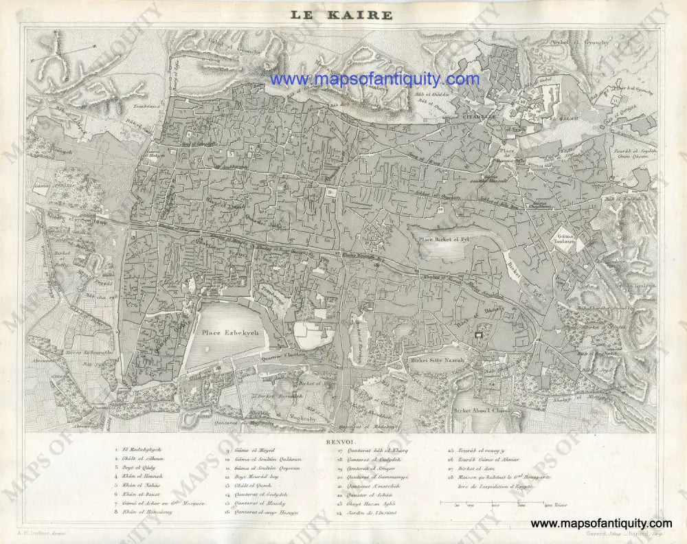 Antique-Black-and-White-Map--Le-Kaire-Cairo-Egypt-Africa-Egypt-1836-Dufour-Maps-Of-Antiquity