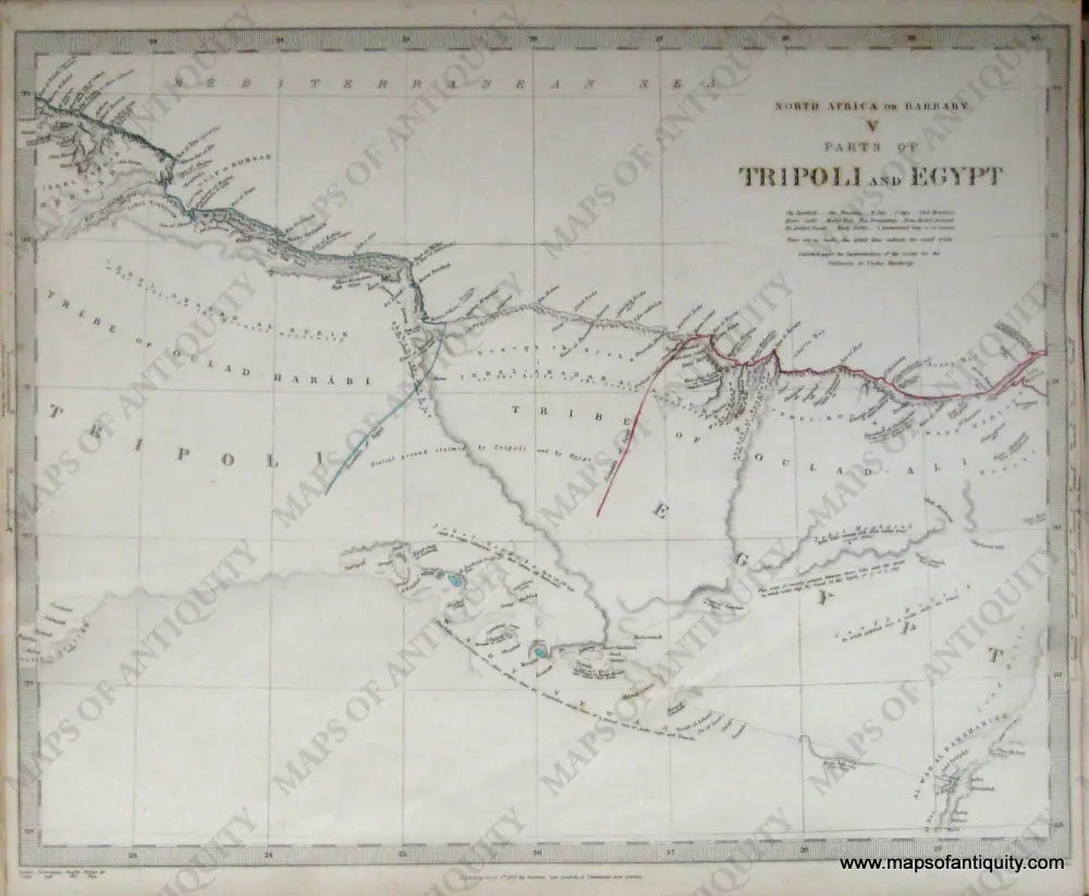 Antique-Hand-Colored-Map-North-Africa-or-Barbary-V-Parts-of-Tripoli-and-Egypt-Africa-Egypt-1840/1844-SDUK/Society-for-the-Diffusion-of-Useful-Knowledge-Maps-Of-Antiquity