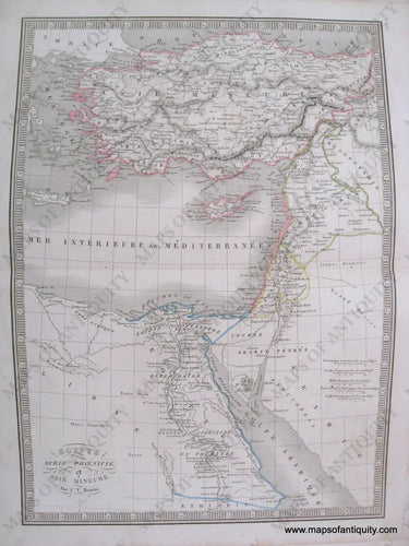 Antique-Hand-Colored-Map-Egypte-Syrie-Phoenicie-et-Asia-Mineure-Egypt-Syria-Phoenicia-and-Asia-Minor-1846-Monin-1800s-19th-century-Maps-of-Antiquity