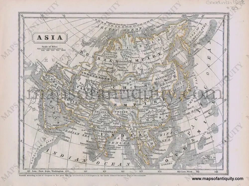 Antique-Printed-Color-Map-Asia-1848-Goodrich-1800s-19th-century-Maps-of-Antiquity