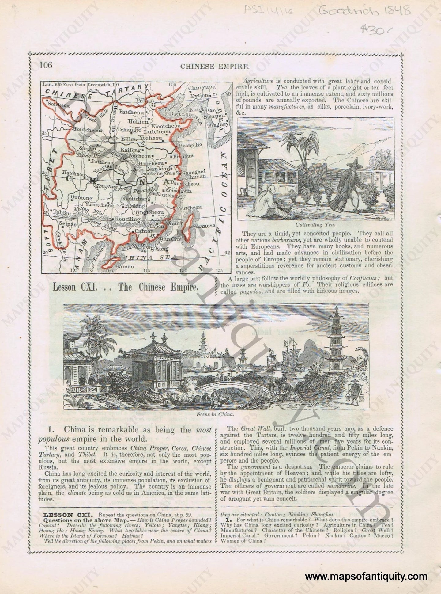 Antique-Printed-Color-Map-Chinese-Empire-1848-Goodrich-China-1800s-19th-century-Maps-of-Antiquity