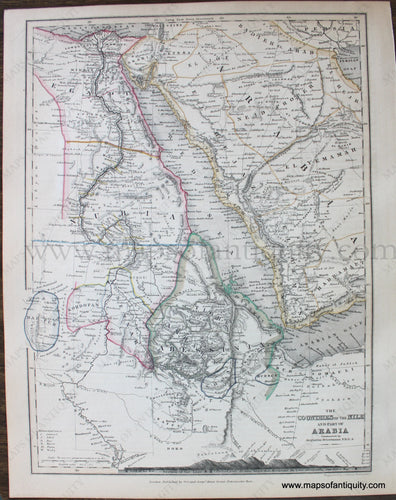 Genuine-Antique-Map-The-Countries-of-the-Nile-and-Part-of-Arabia-Africa--1850-Petermann-/-Orr-/-Dower-Maps-Of-Antiquity-1800s-19th-century