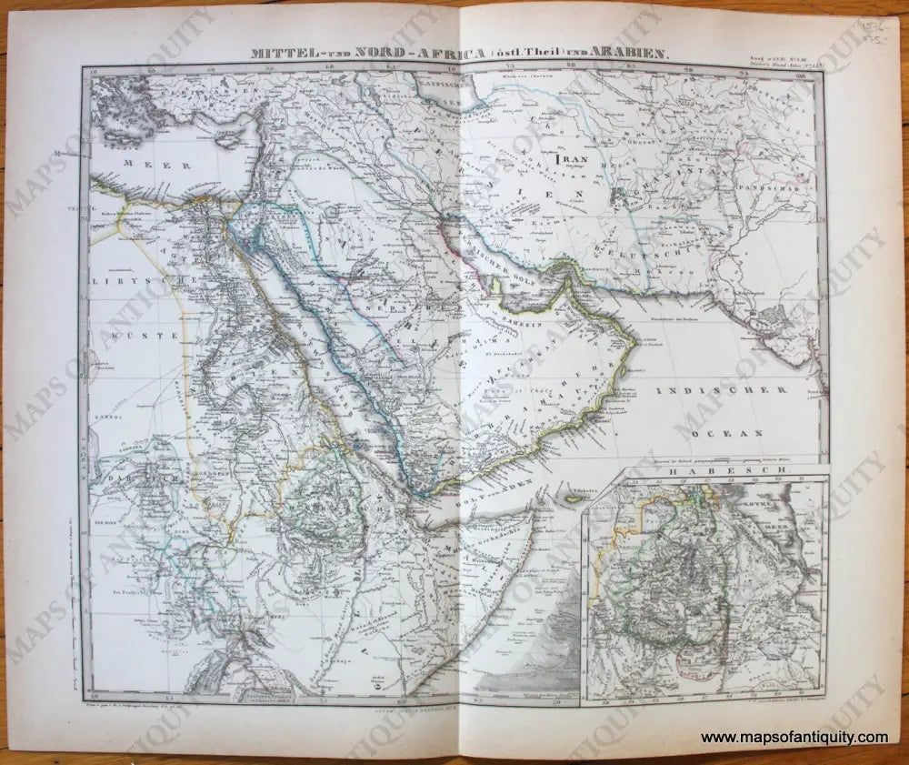 Antique-Map-Mittel-Nord-Africa-Arabien-Middle-East-Arabia-Stieler-1876-1870s-1800s-19th-century-Maps-of-Antiquity