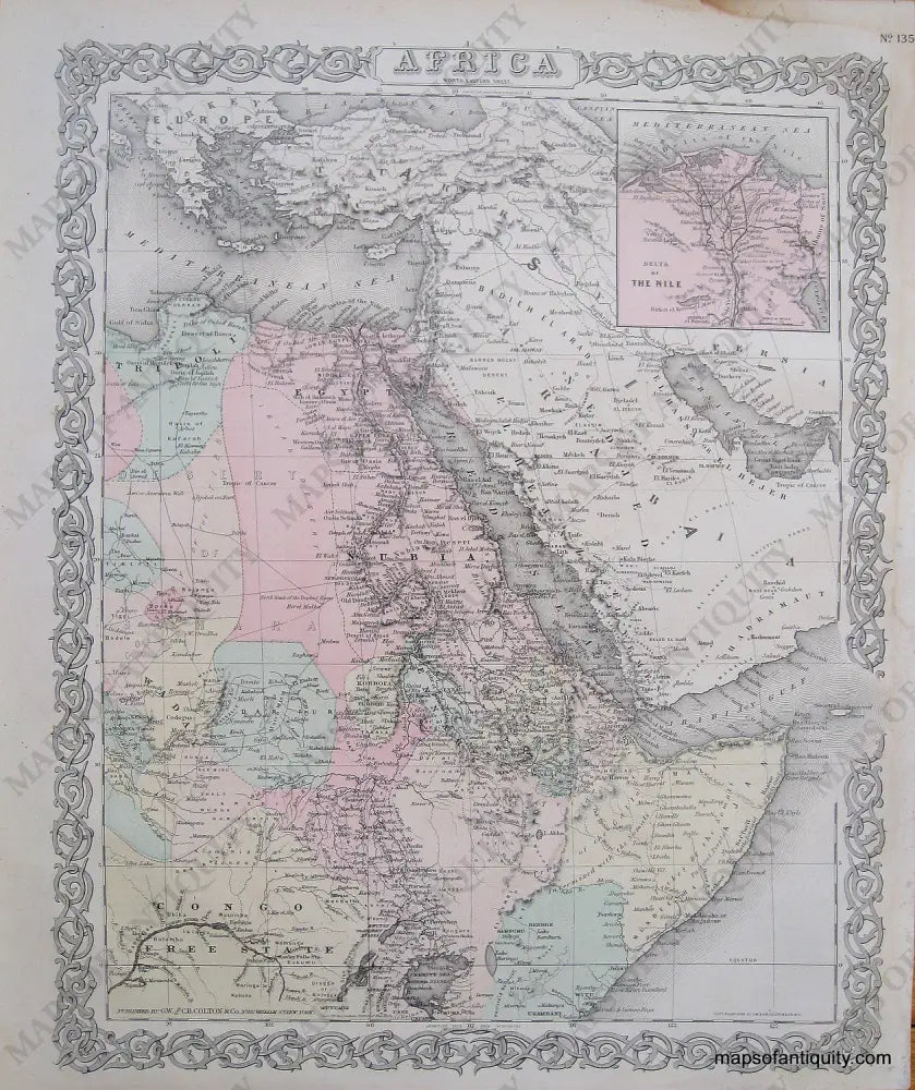 Antique-Hand-Colored-Map-Colton's-Africa-North-Eastern-Sheet-Africa-North-Africa-1887-Colton-Maps-Of-Antiquity