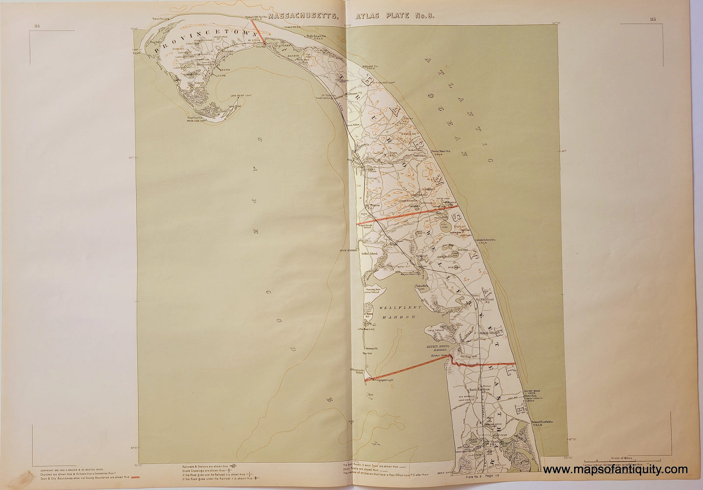 Antique-Map-1891-Cape-Cod-Provincetown-Truro-Wellfleet-Massachusetts-Maps-of-Antiquity