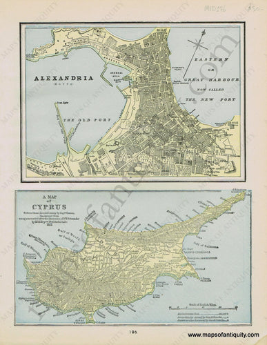 Antique-Printed-Color-Map-Alexandria-(Egypt)-A-Map-of-Cyprus-verso:-Map-of-Jerusalem-Middle-East-&-Holy-Land--1892-Home-Library-&-Supply-Association-Maps-Of-Antiquity