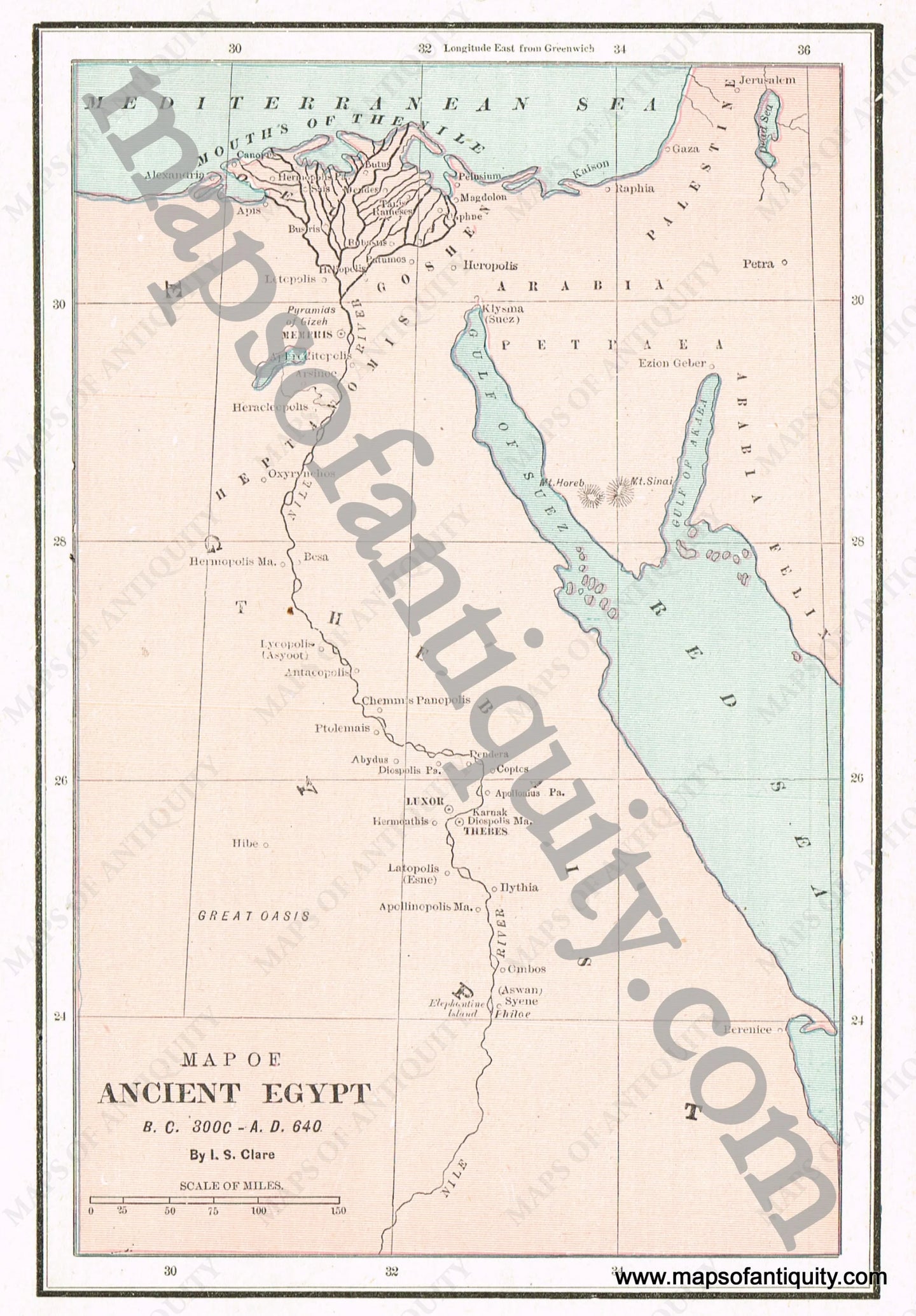 Antique-Printed-Color-Map-Map-of-Ancient-Egypt-Africa-Egypt-1894-Cram-Maps-Of-Antiquity