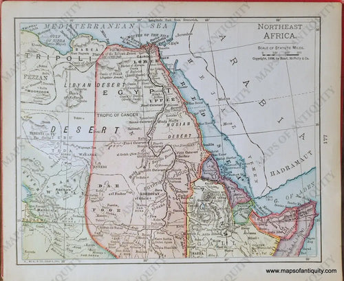 Genuine-Antique-Map-Northeast-Africa-(Egypt)-1900-Rand-McNally-Maps-Of-Antiquity