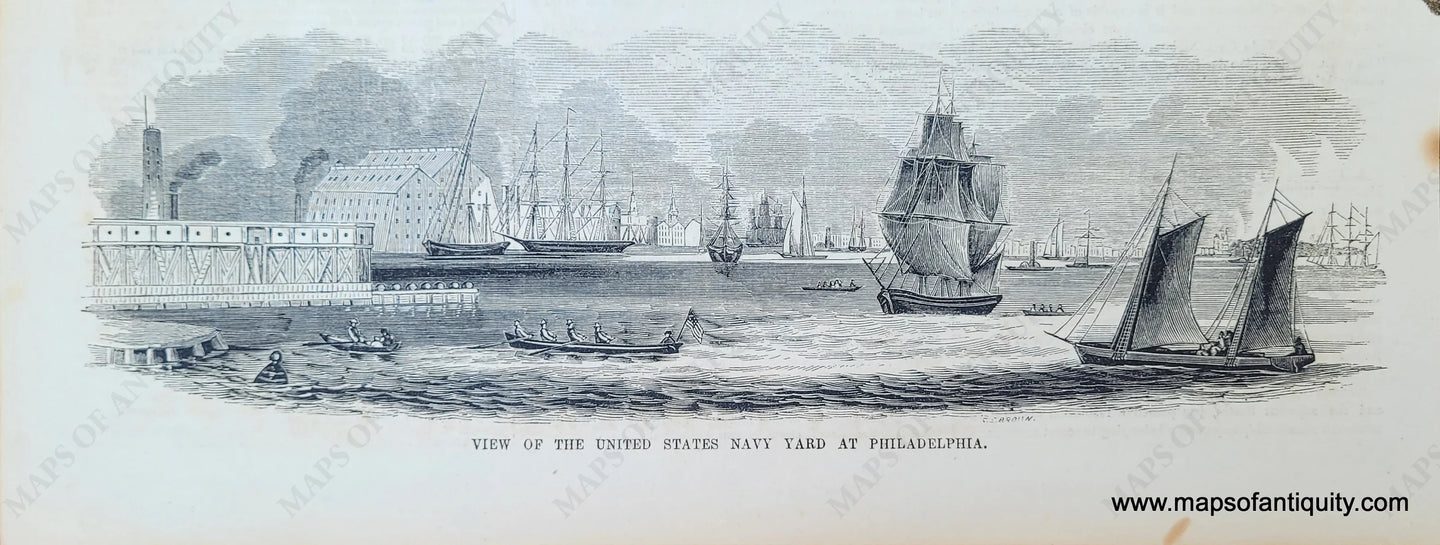 Genuine-Antique-Illustration-Print-View-of-the-United-States-Navy-Yard-at-Philadelphia-1854-Gleason's-Pictorial-Drawing-Room-Companion-PRN044-Maps-Of-Antiquity