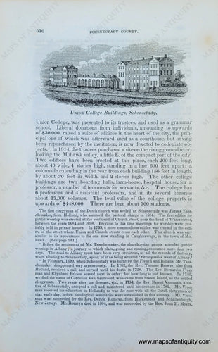 Genuine-Antique-Illustration-Union-College-Buildings,-Schenectady-(NY)-1841-Barber-Maps-Of-Antiquity