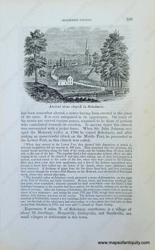 Genuine-Antique-Illustration-Ancient-stone-church-in-Schoharie-(NY)-1841-Barber-Maps-Of-Antiquity