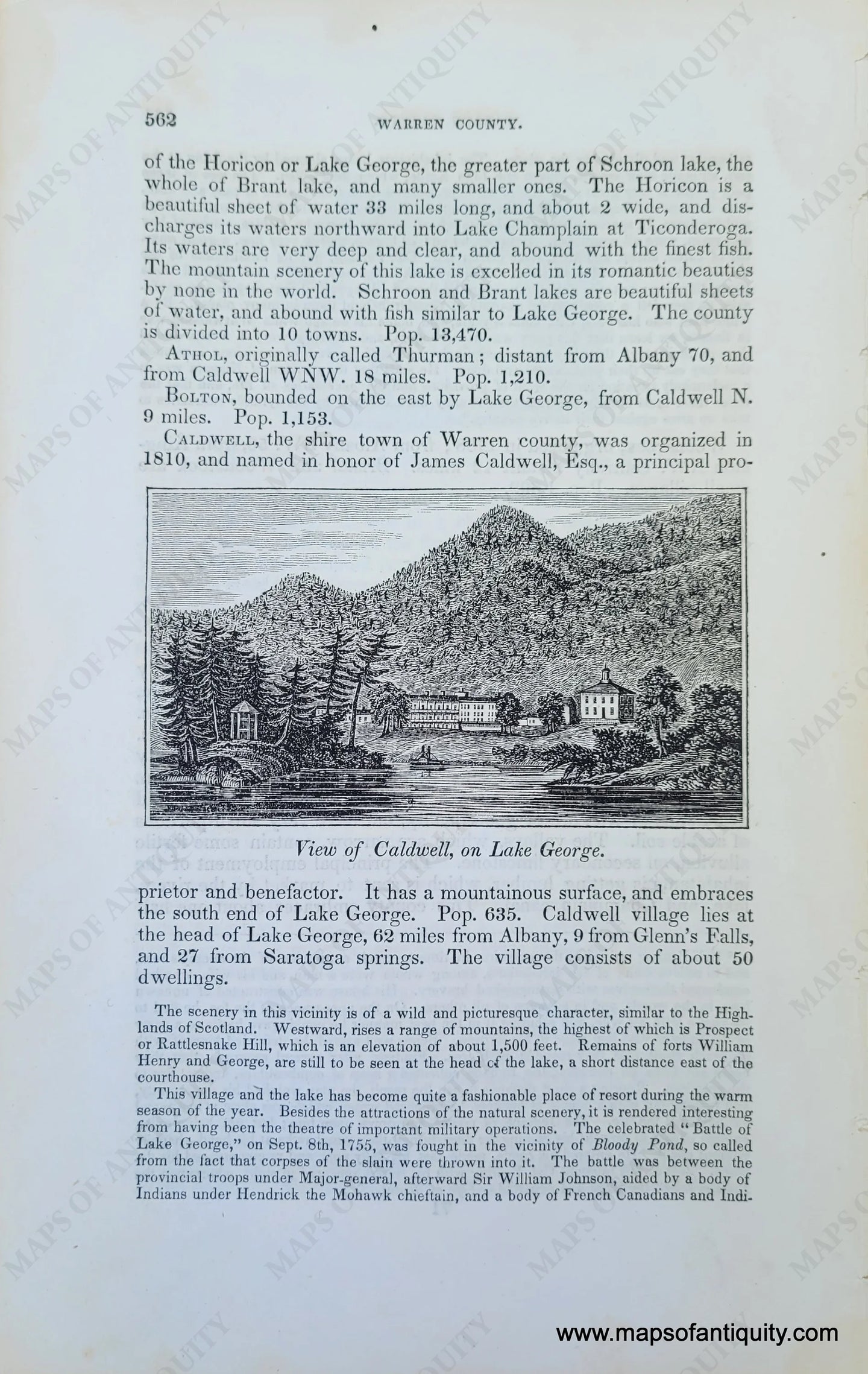 Genuine-Antique-Illustration-View-of-Caldwell,-on-Lake-George-(NY)-1841-Barber-Maps-Of-Antiquity