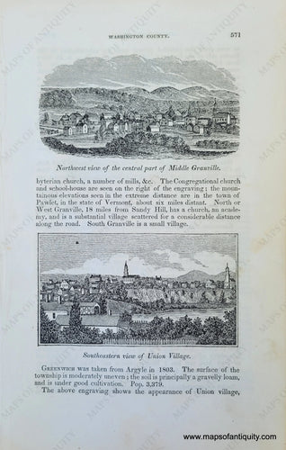 Genuine-Antique-Illustration-Northwest-view-of-the-central-part-of-Middle-Granville-and-Southeastern-view-of-Union-Village-(NY)-1841-Barber-Maps-Of-Antiquity