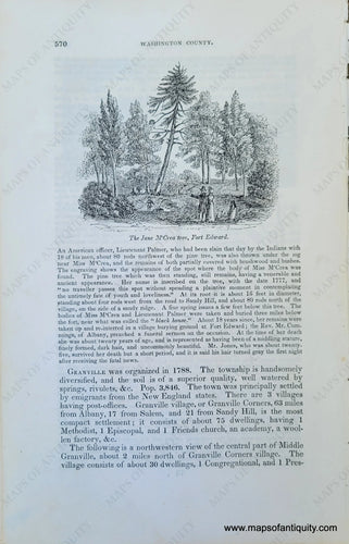 Genuine-Antique-Illustration-The-Jane-M'Crea-tree,-Fort-Edward,-with-verso-plan-of-Fort-Edward-(NY)-1841-Barber-Maps-Of-Antiquity