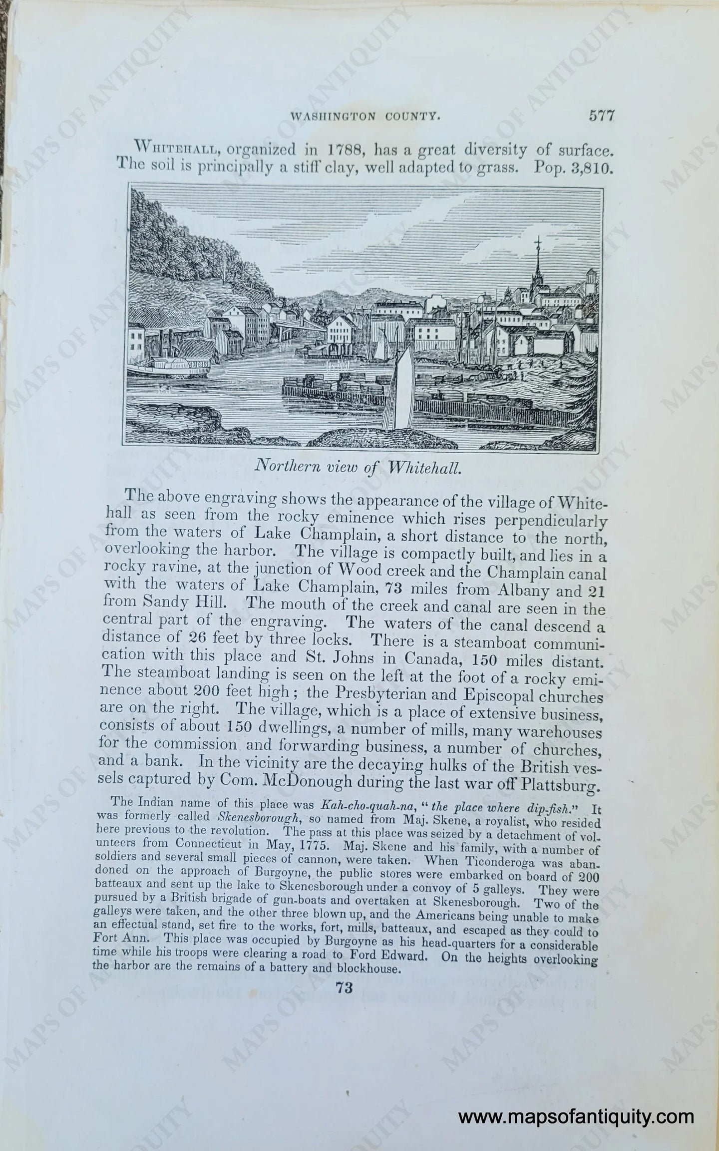 Genuine-Antique-Illustration-Southern-view-of-Clyde,-with-verso-Northern-view-of-Whitehall-(NY)-1841-Barber-Maps-Of-Antiquity