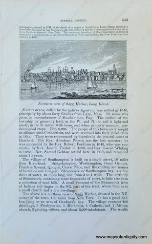 Genuine-Antique-Illustration-Northern-view-of-Sagg-Harbor,-Long-Island-(NY)-1841-Barber-Maps-Of-Antiquity