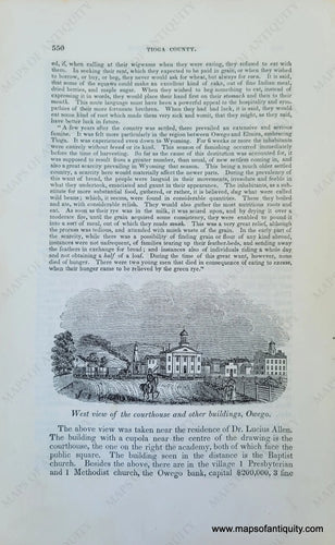 Genuine-Antique-Illustration-West-view-of-the-courthouse-and-other-buildings,-Owego-(NY)-1841-Barber-Maps-Of-Antiquity