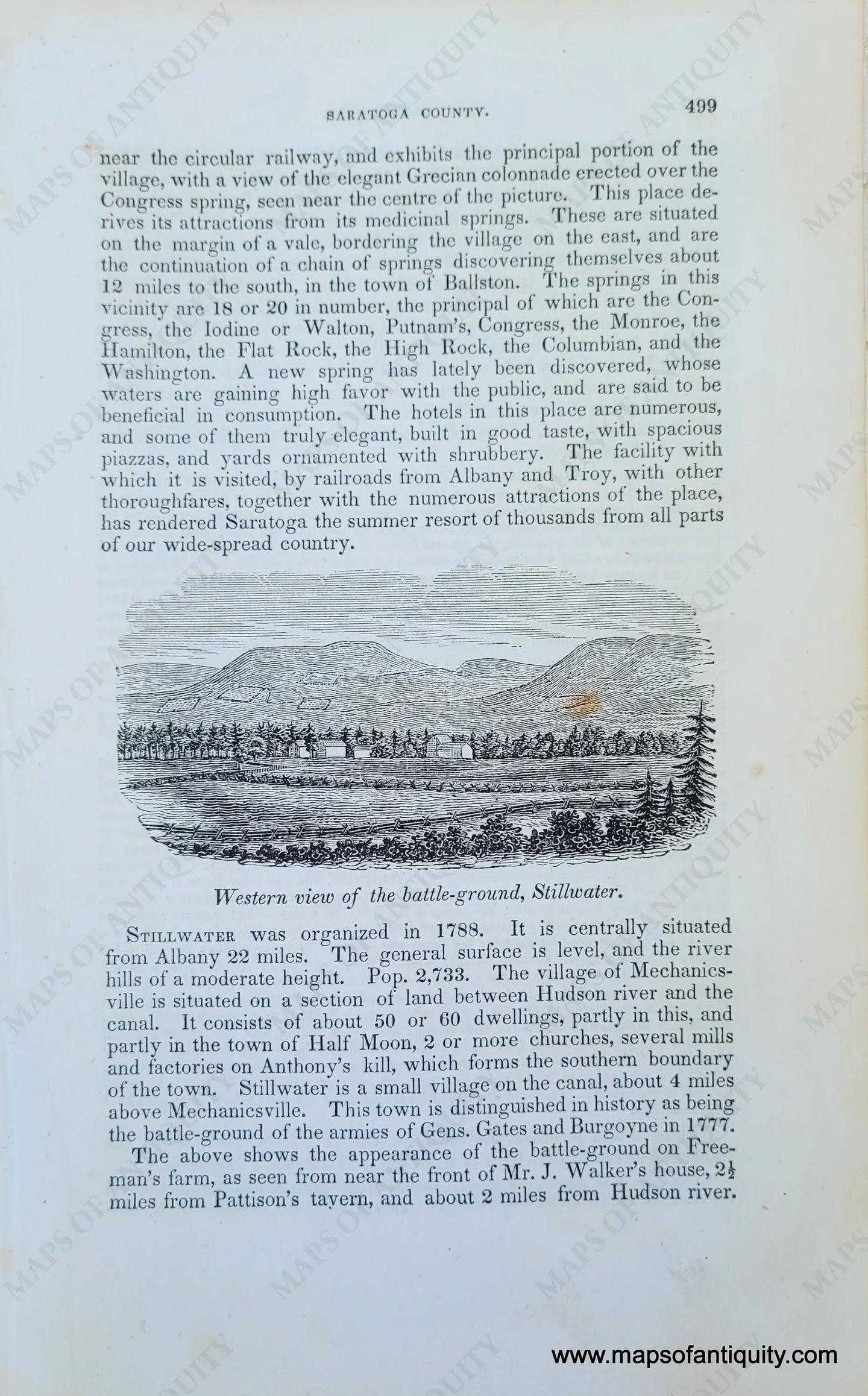 Genuine-Antique-Illustration-Western-view-of-the-battle-ground,-Stillwater-(NY)-1841-Barber-Maps-Of-Antiquity