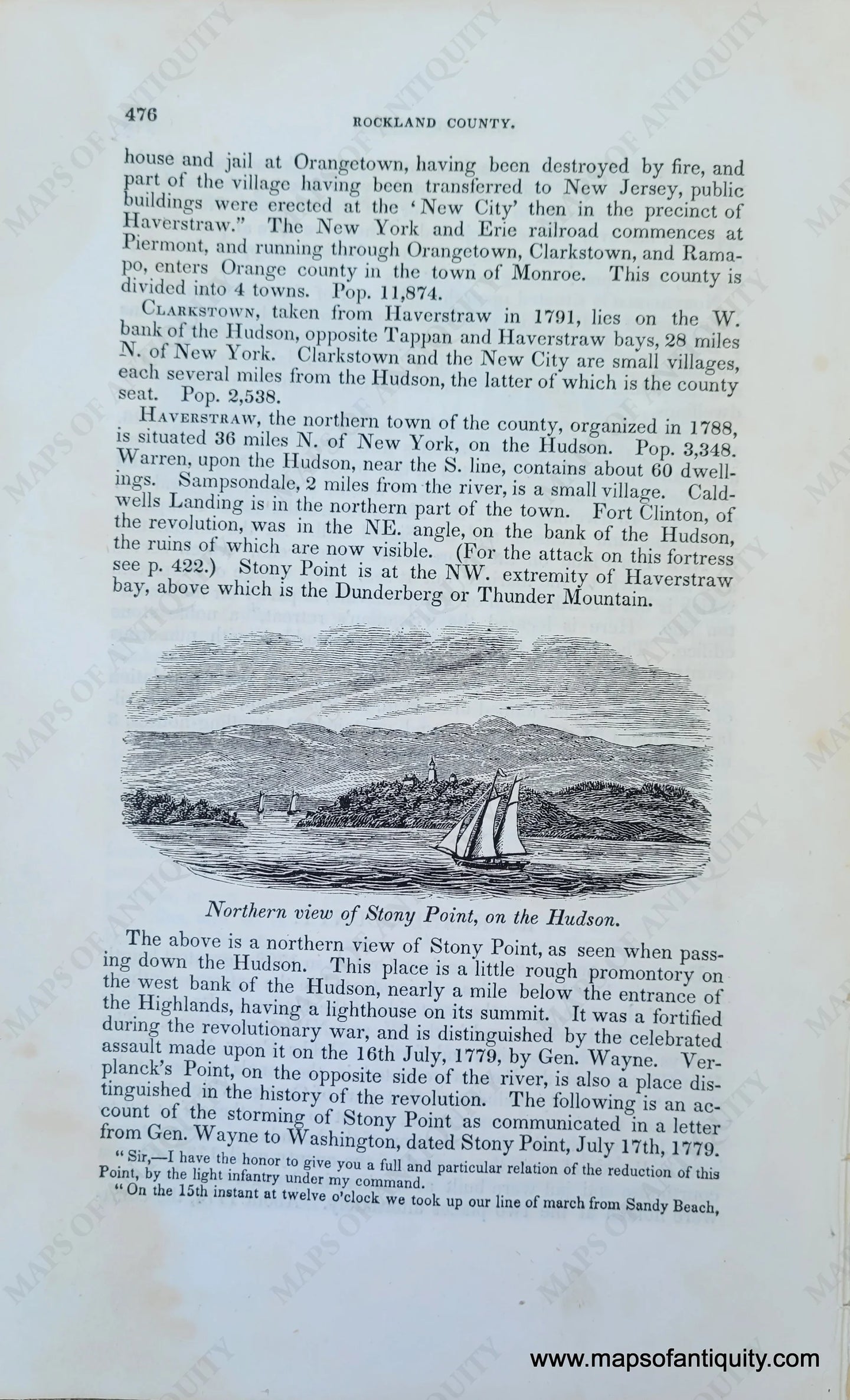 Genuine-Antique-Illustration-Northern-view-of-Stony-Point,-on-the-Hudson-(NY)-1841-Barber-Maps-Of-Antiquity