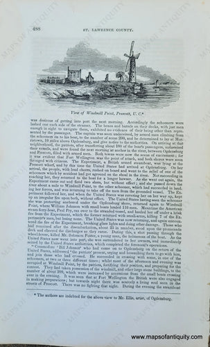 Genuine-Antique-Illustration-View-of-Windmill-Point,-Prescott,-U.C.-(Upper-Canada,-Ontario)-1841-Barber-Maps-Of-Antiquity