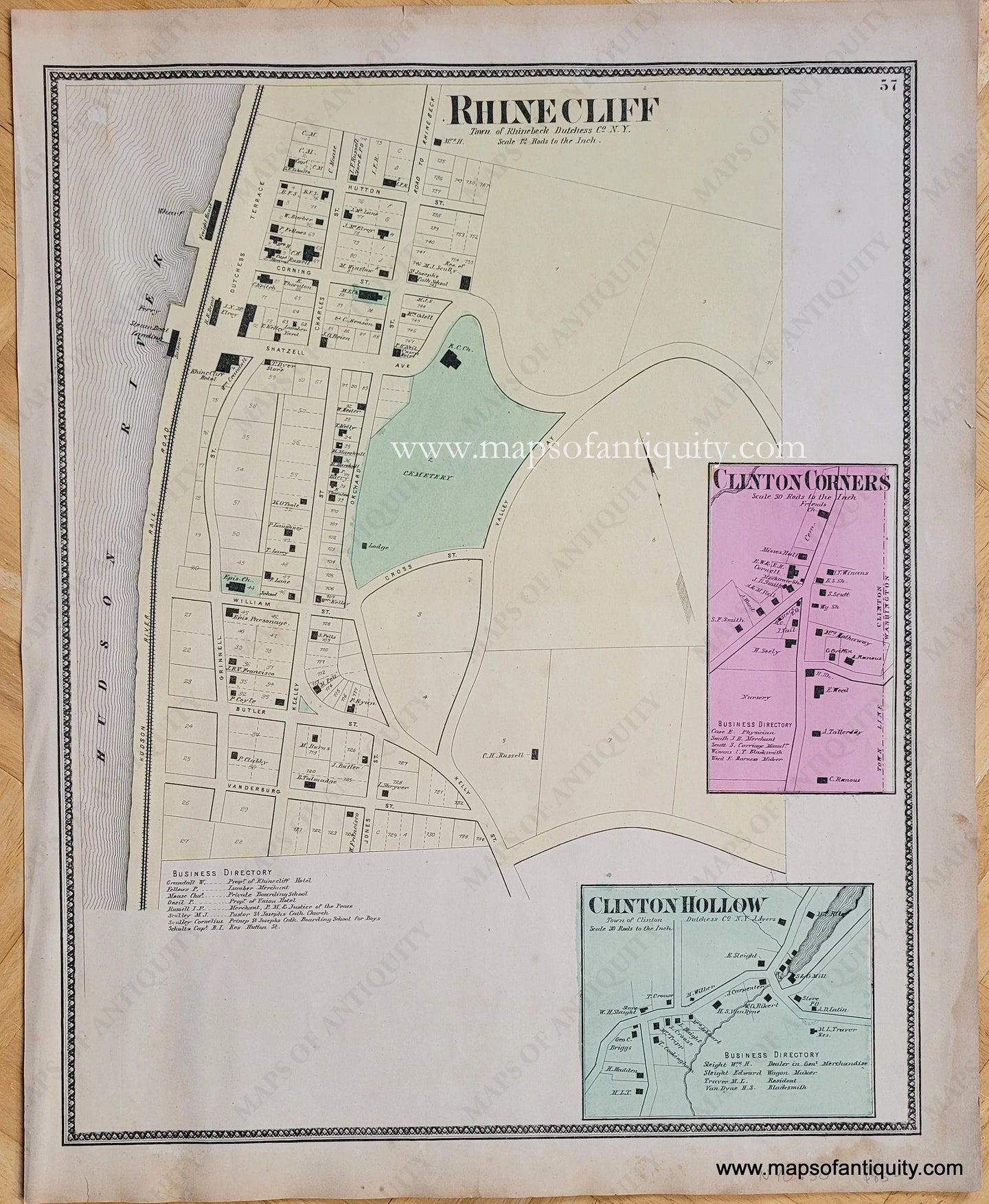 Antique-Hand-Colored-Map-Rhinecliff-(NY)-******-United-States-New-York-1867-Beers-Ellis-and-Soule-Maps-Of-Antiquity