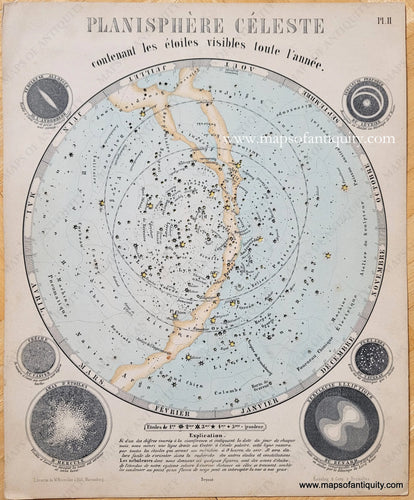 Antique-Map-Planisphere-celeste-celestial-print-earth-1862-Nitzschke-Bilder-Atlas-1860s-1800s-19th-century-Maps-of-Antiquity