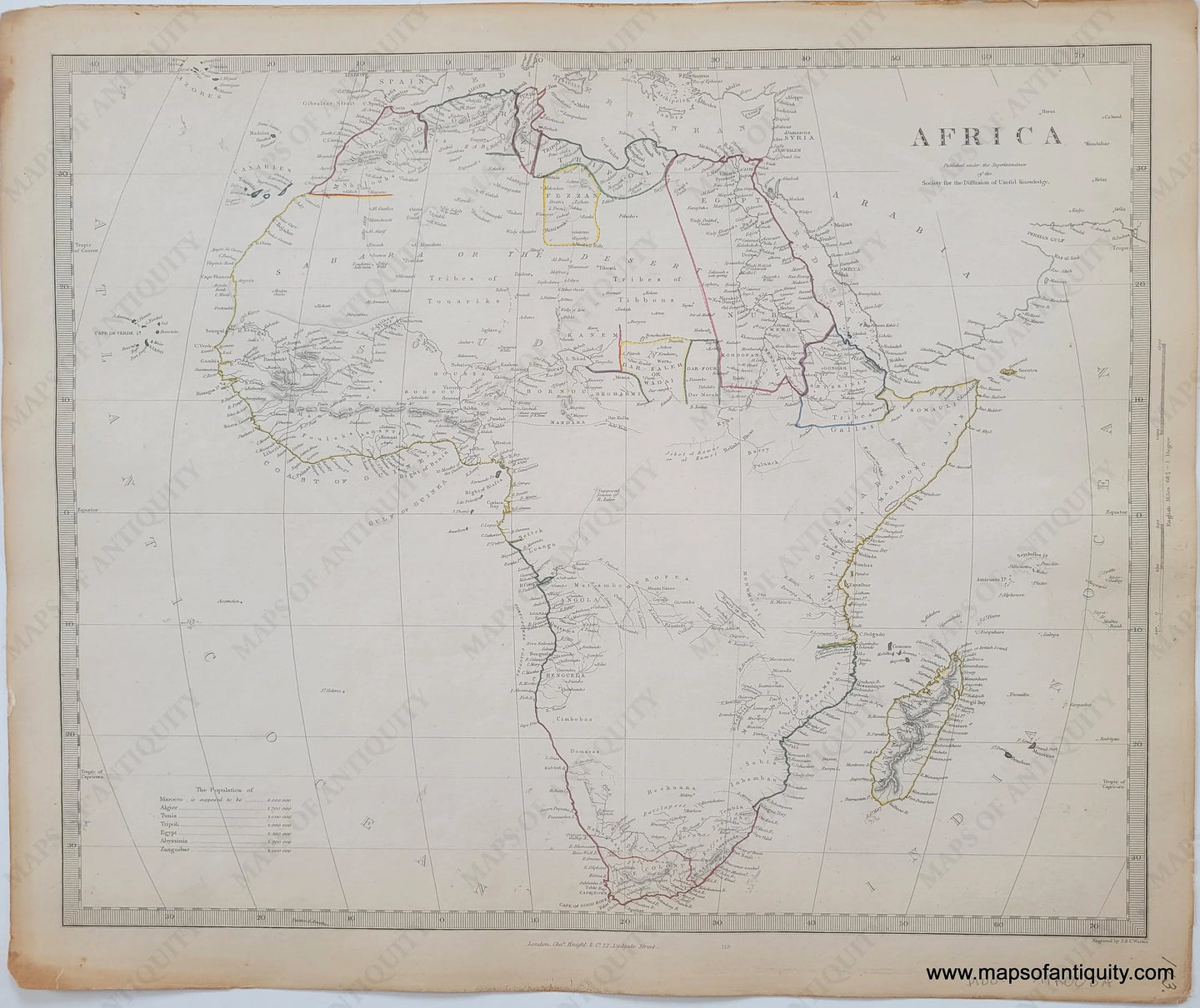 1850 - Africa Antique Map Genuine Hand-Colored