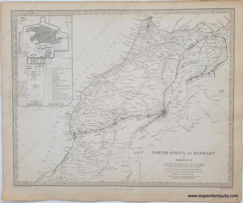 1850 - North Africa Or Barbary I Morocco Antique Map Genuine Hand-Colored