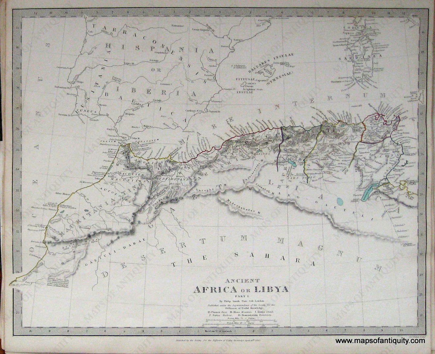 Antique-Hand-Colored-Map-Ancient-Africa-or-Libya-Part-I.-Published-under-the-Superintendence-of-the-SDUK/Society-for-the-Diffusion-of-Useful-Knowledge.-Africa-Libya-1840/1844-SDUK/Society-for-the-Diffusion-of-Useful-Knowledge-Maps-Of-Antiquity